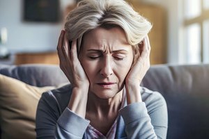 Eine Frau mit Schmerzen