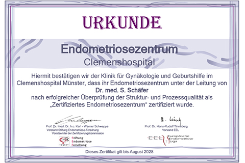 Urkunde des Endometriosezentrums